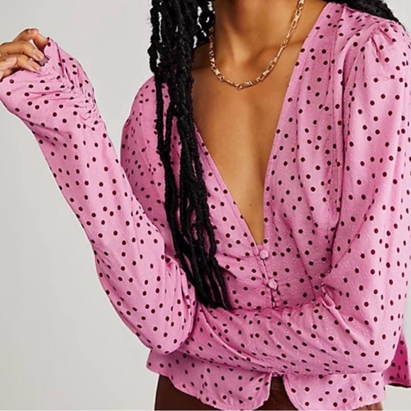 NWOT Maye Polka Dot Blouse. Size Large. Pink & Deep Purple Dots - Picture 1 of 9